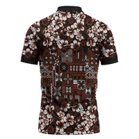 Burgundy Hawaiian Tapa Tribal Hibiscus Zipper Polo Shirt LT9 - Polynesian Pride