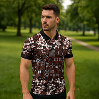 Burgundy Hawaiian Tapa Tribal Hibiscus Zipper Polo Shirt LT9 - Polynesian Pride