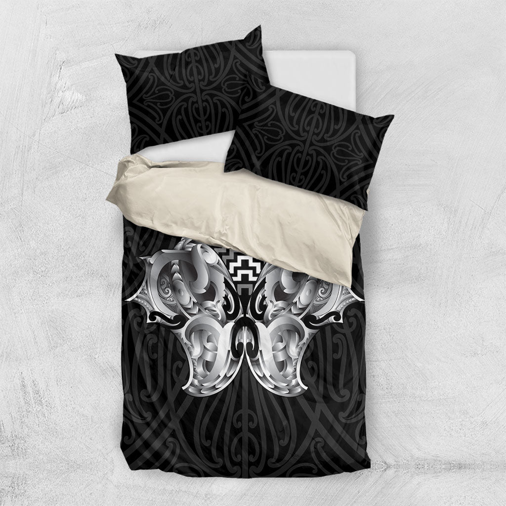 Aotearoa Kowhaiwhai Poutama Black Motif Bedding Set