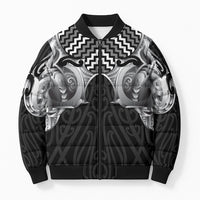 Aotearoa Kowhaiwhai Poutama Black Motif Bomber Puffer Jacket