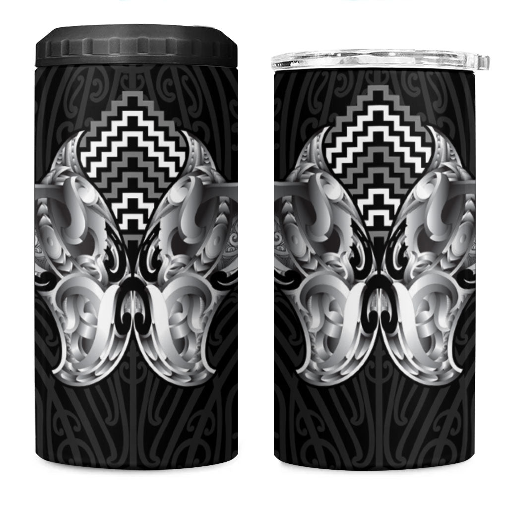Aotearoa Kowhaiwhai Poutama Black Motif 4 in 1 Can Cooler Tumbler