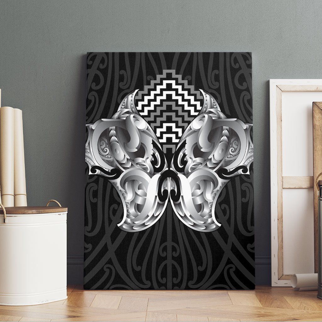 Aotearoa Kowhaiwhai Poutama Black Motif Canvas Wall Art