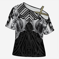 Aotearoa Kowhaiwhai Poutama Black Motif Cross Shoulder Shirt