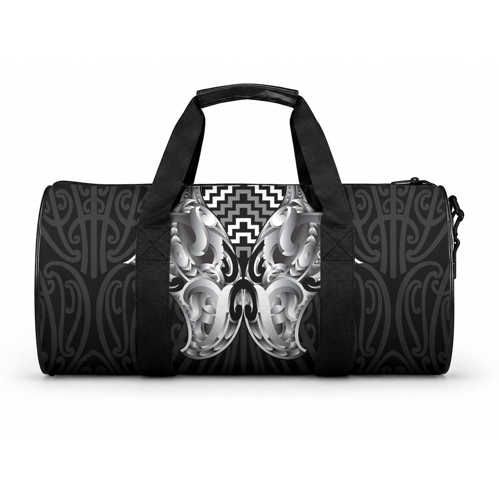 Aotearoa Kowhaiwhai Poutama Black Motif Duffle Bag