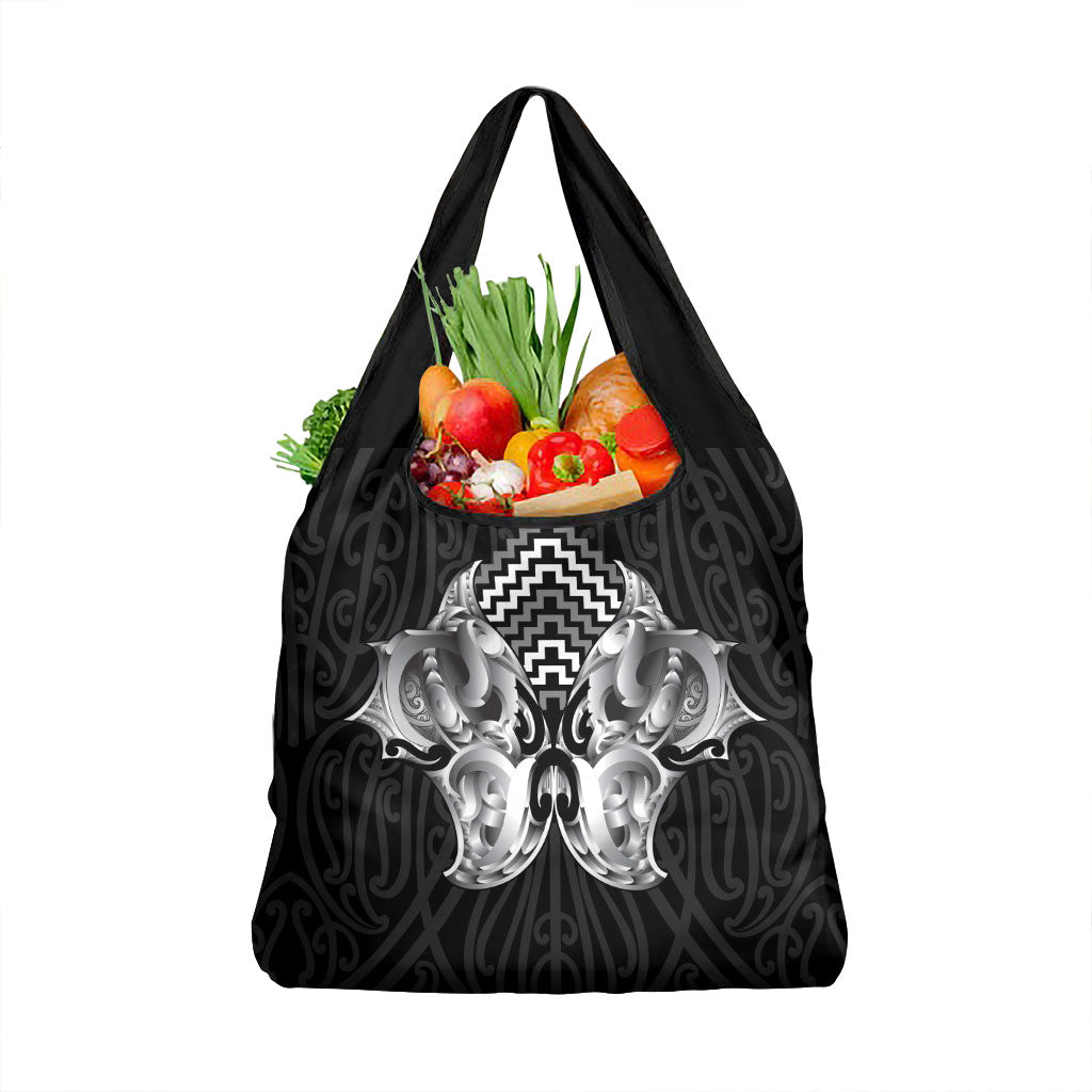 Aotearoa Kowhaiwhai Poutama Black Motif Grocery Bag