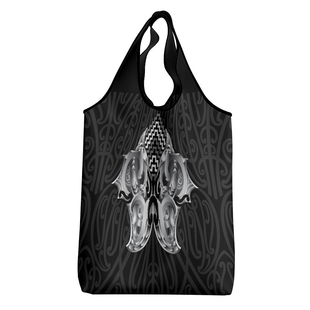 Aotearoa Kowhaiwhai Poutama Black Motif Grocery Bag