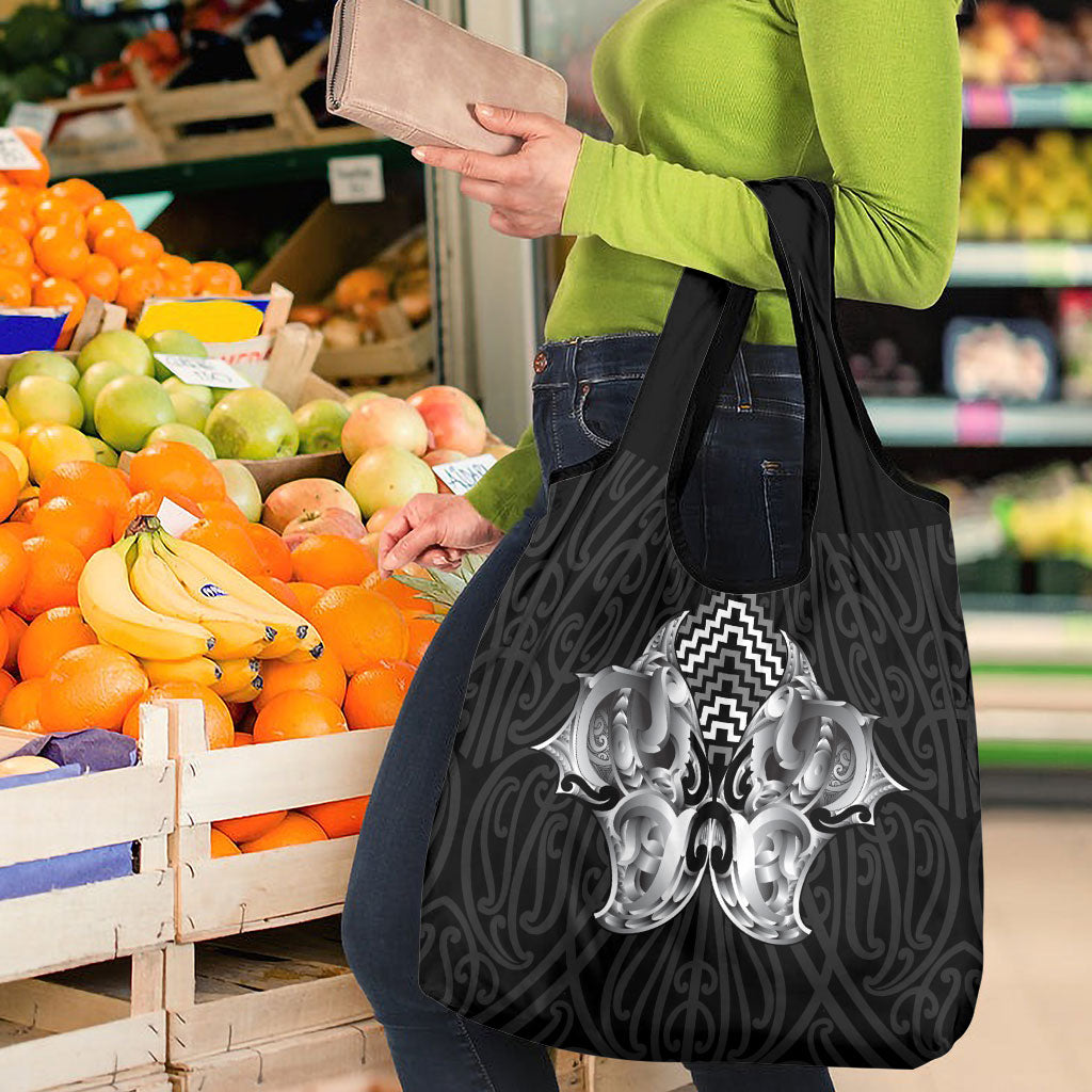 Aotearoa Kowhaiwhai Poutama Black Motif Grocery Bag