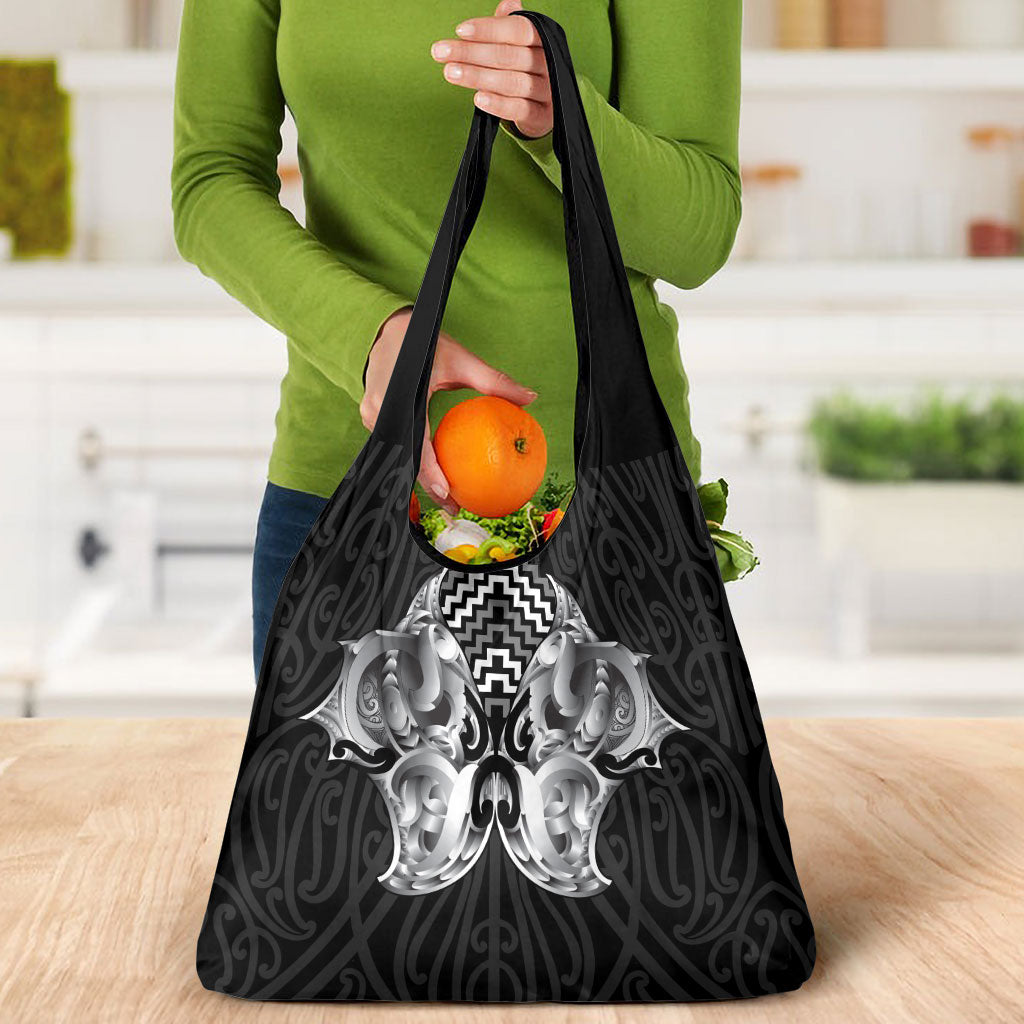 Aotearoa Kowhaiwhai Poutama Black Motif Grocery Bag
