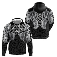 Aotearoa Kowhaiwhai Poutama Black Motif Hoodie