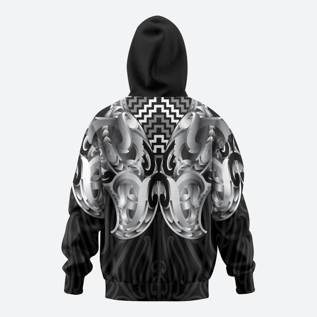 Aotearoa Kowhaiwhai Poutama Black Motif Hoodie