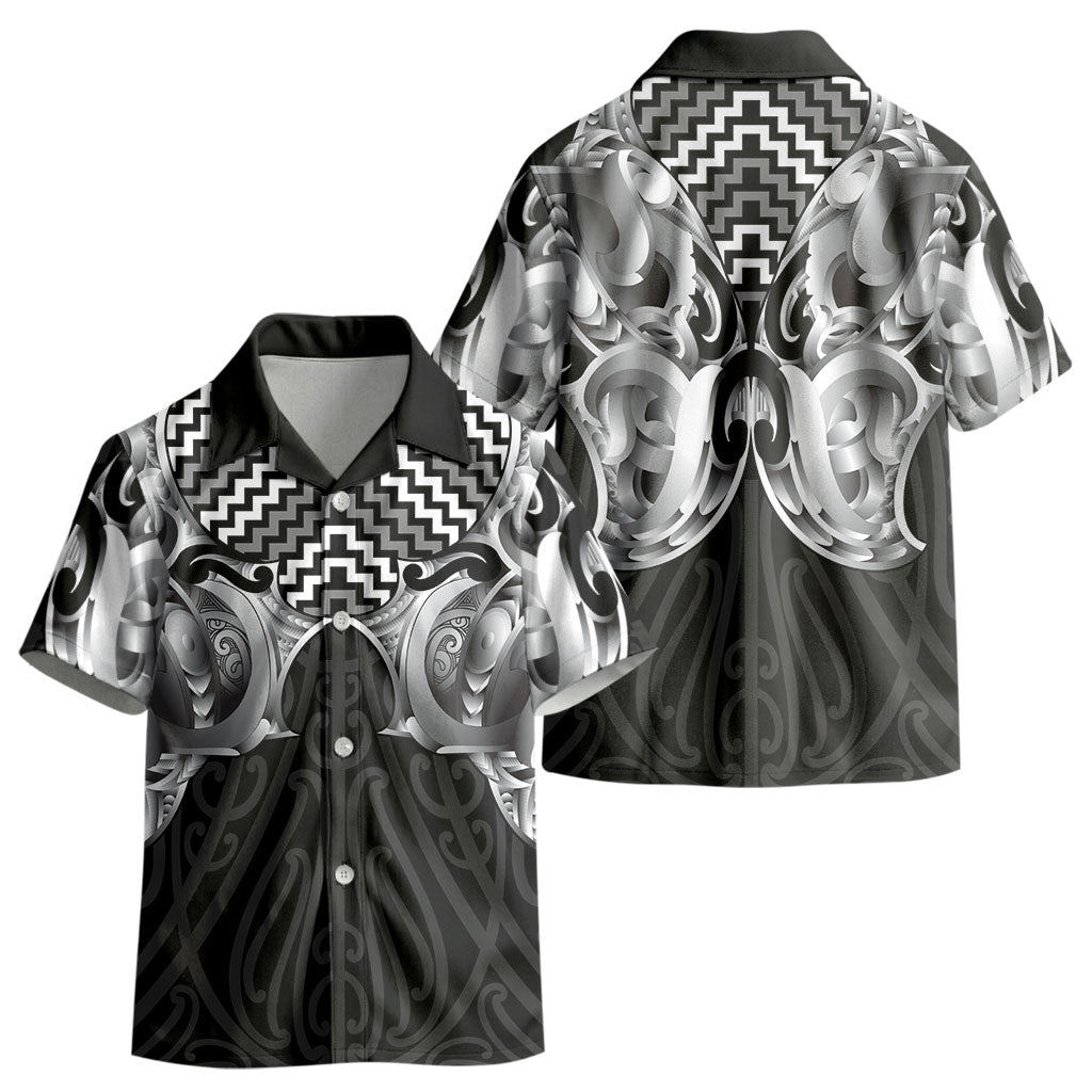 Aotearoa Kowhaiwhai Poutama Black Motif Kid Hawaiian Shirt