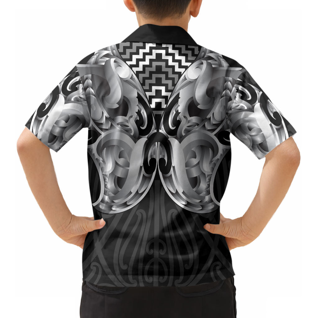 Aotearoa Kowhaiwhai Poutama Black Motif Kid Hawaiian Shirt