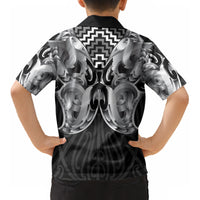 Aotearoa Kowhaiwhai Poutama Black Motif Kid Hawaiian Shirt