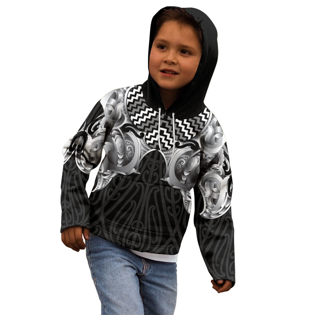 Aotearoa Kowhaiwhai Poutama Black Motif Kid Hoodie