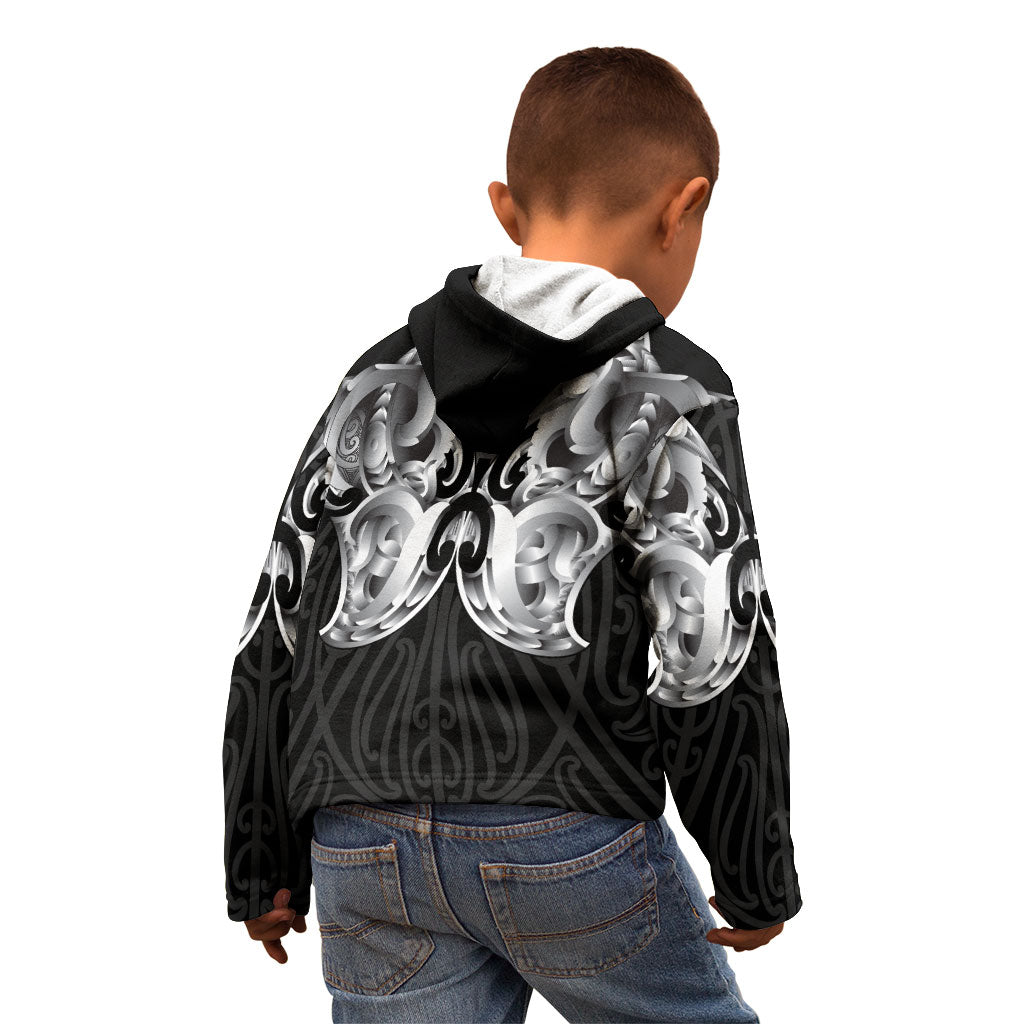 Aotearoa Kowhaiwhai Poutama Black Motif Kid Hoodie