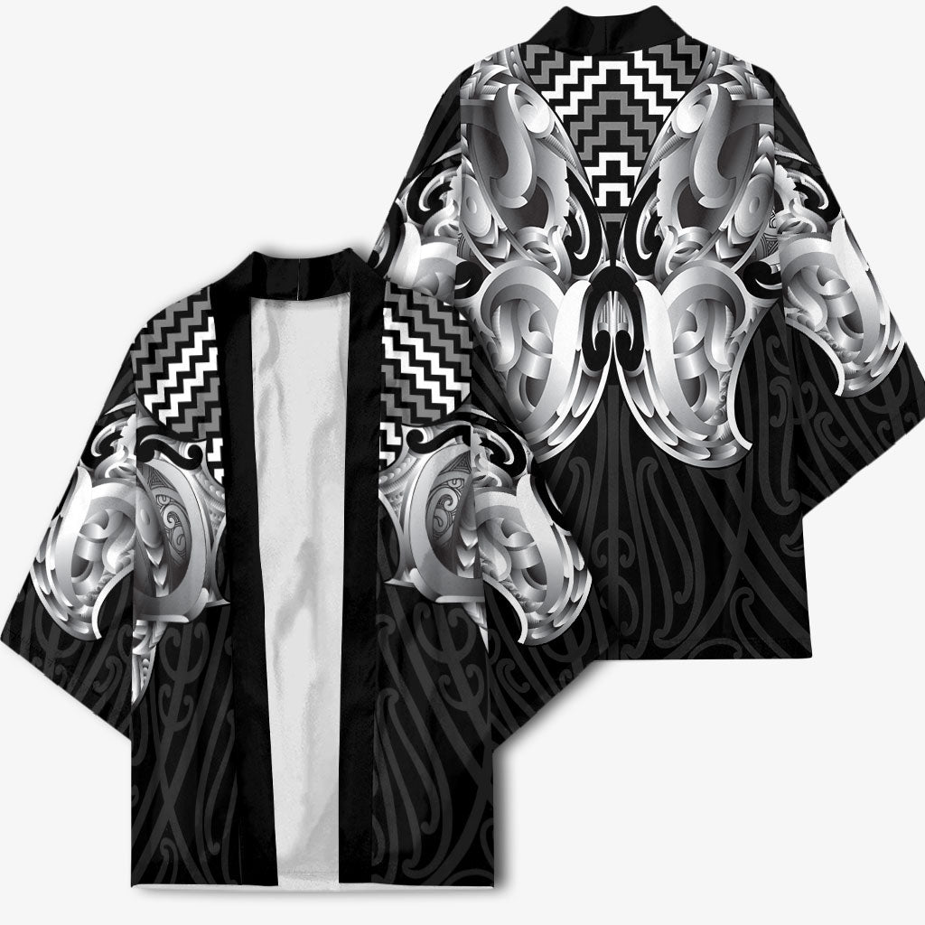 Aotearoa Kowhaiwhai Poutama Black Motif Kimono
