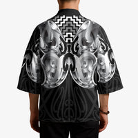 Aotearoa Kowhaiwhai Poutama Black Motif Kimono