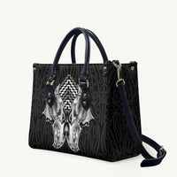 Aotearoa Kowhaiwhai Poutama Black Motif Leather Bag
