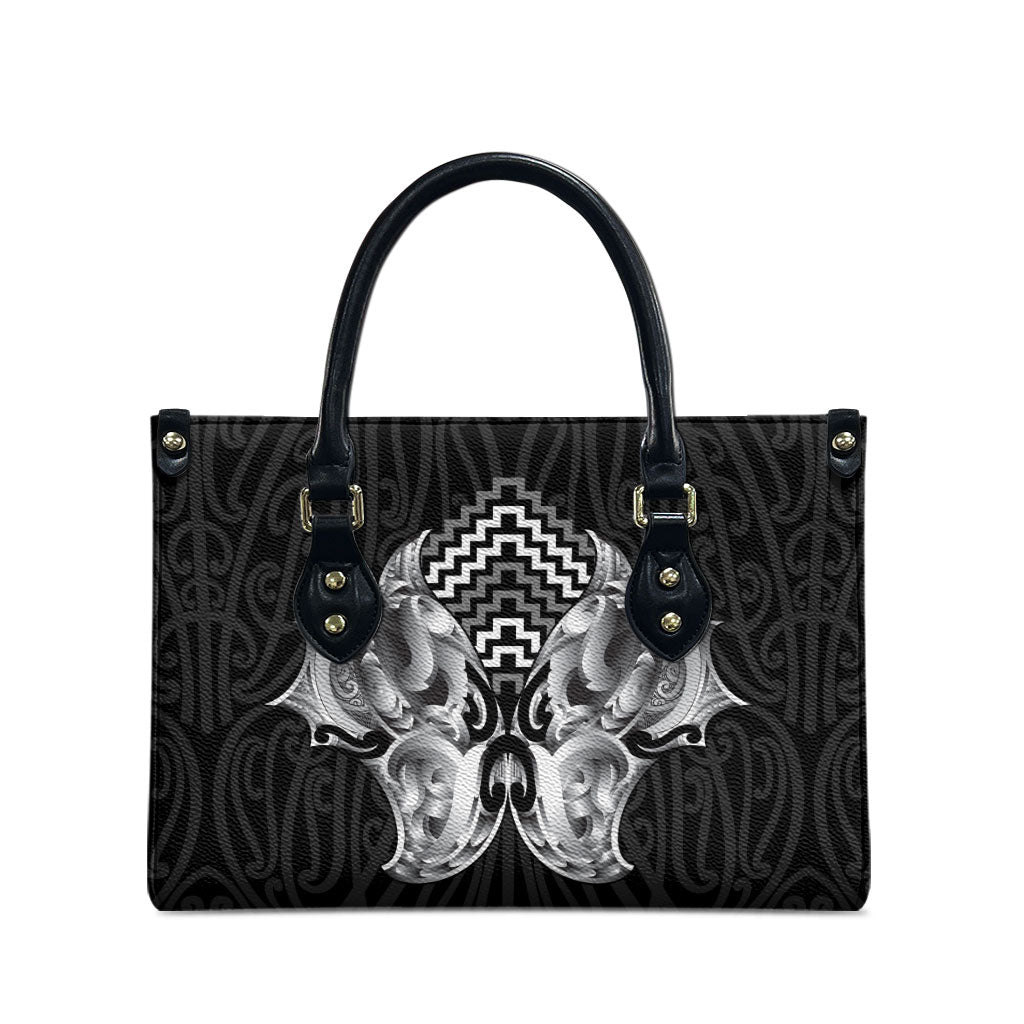 Aotearoa Kowhaiwhai Poutama Black Motif Leather Bag
