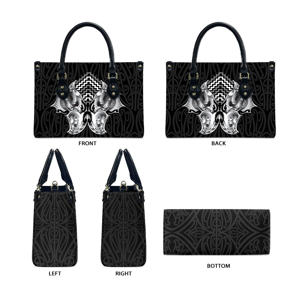 Aotearoa Kowhaiwhai Poutama Black Motif Leather Bag