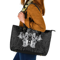 Aotearoa Kowhaiwhai Poutama Black Motif Leather Tote Bag