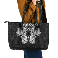 Aotearoa Kowhaiwhai Poutama Black Motif Leather Tote Bag