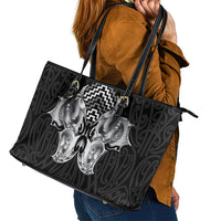 Aotearoa Kowhaiwhai Poutama Black Motif Leather Tote Bag