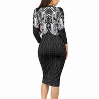Aotearoa Kowhaiwhai Poutama Black Motif Long Sleeve Bodycon Dress LT9 - Polynesian Pride