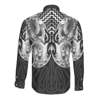 Aotearoa Kowhaiwhai Poutama Black Motif Long Sleeve Button Shirt