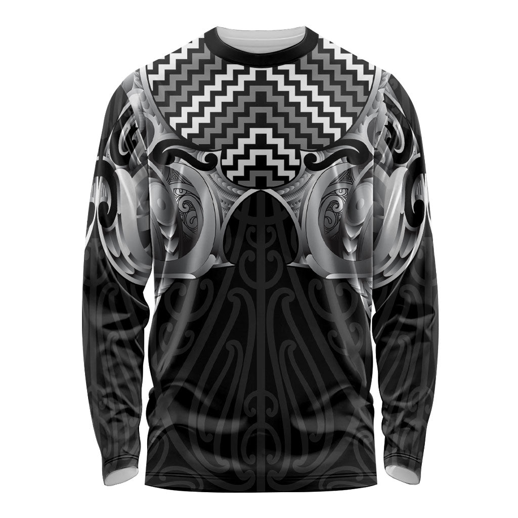 Aotearoa Kowhaiwhai Poutama Black Motif Long Sleeve Shirt