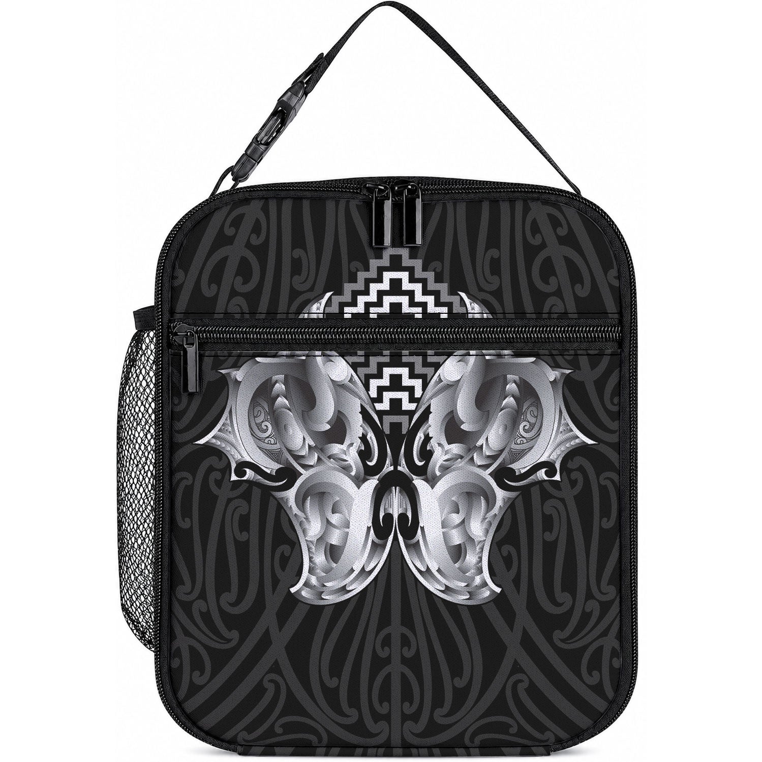 Aotearoa Kowhaiwhai Poutama Black Motif Lunch Bag LT9 10.2 × 8.3 × 4.3 inch Black - Polynesian Pride