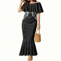 Aotearoa Kowhaiwhai Poutama Black Motif Mermaid Dress LT9 Women Black - Polynesian Pride