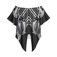 Aotearoa Kowhaiwhai Poutama Black Motif Off Shoulder Wrap Waist Top