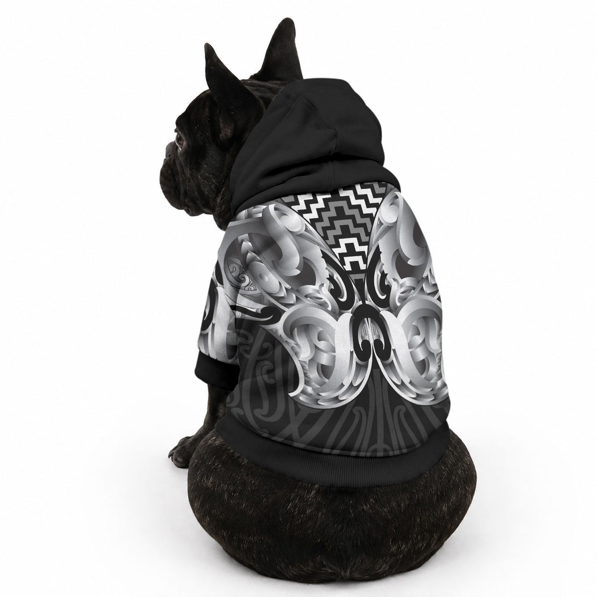 Aotearoa Kowhaiwhai Poutama Black Motif Pet Hoodie