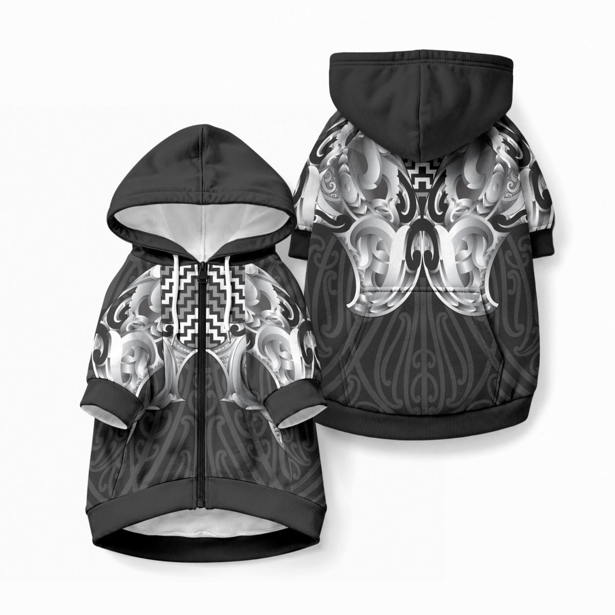 Aotearoa Kowhaiwhai Poutama Black Motif Pet Hoodie