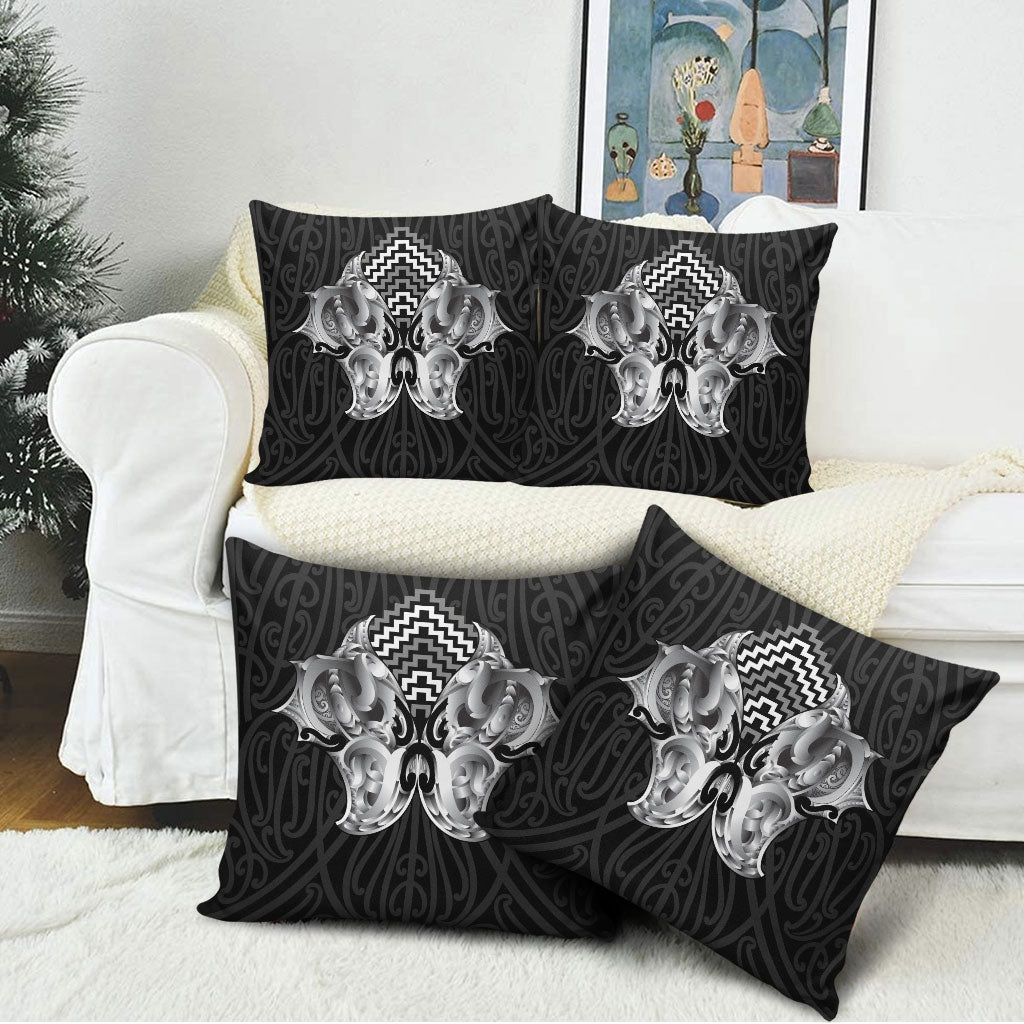 Aotearoa Kowhaiwhai Poutama Black Motif Pillow Cover