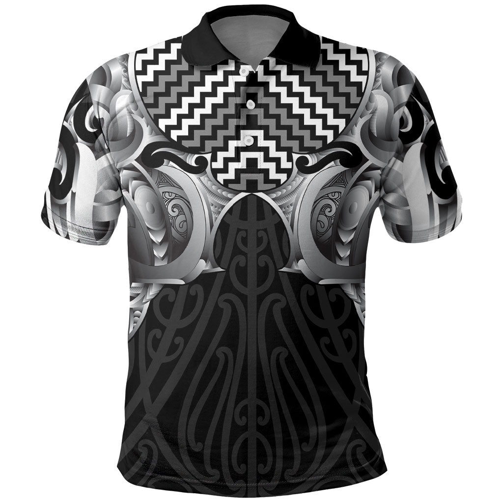 Aotearoa Kowhaiwhai Poutama Black Motif Polo Shirt