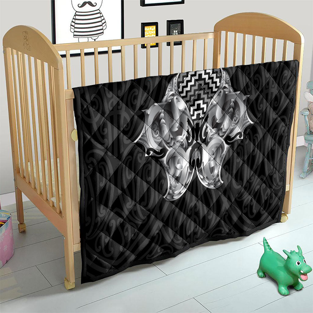 Aotearoa Kowhaiwhai Poutama Black Motif Quilt