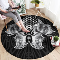 Aotearoa Kowhaiwhai Poutama Black Motif Round Carpet