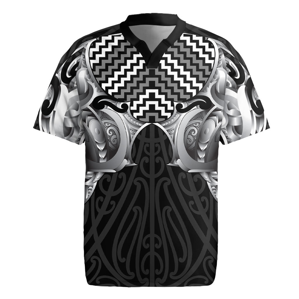 Aotearoa Kowhaiwhai Poutama Black Motif Rugby Jersey