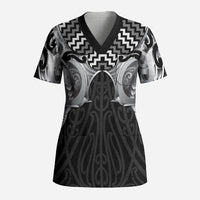 Aotearoa Kowhaiwhai Poutama Black Motif Scrub Top