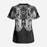 Aotearoa Kowhaiwhai Poutama Black Motif Scrub Top