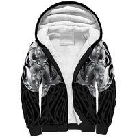 Aotearoa Kowhaiwhai Poutama Black Motif Sherpa Hoodie LT9 Unisex Black - Polynesian Pride