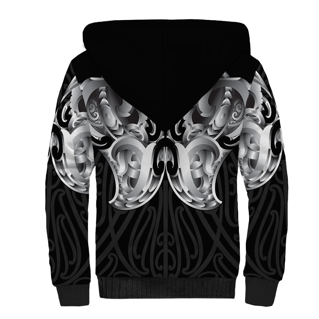 Aotearoa Kowhaiwhai Poutama Black Motif Sherpa Hoodie LT9 - Polynesian Pride