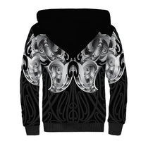 Aotearoa Kowhaiwhai Poutama Black Motif Sherpa Hoodie LT9 - Polynesian Pride