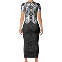 Aotearoa Kowhaiwhai Poutama Black Motif Short Sleeve Bodycon Dress LT9 - Polynesian Pride