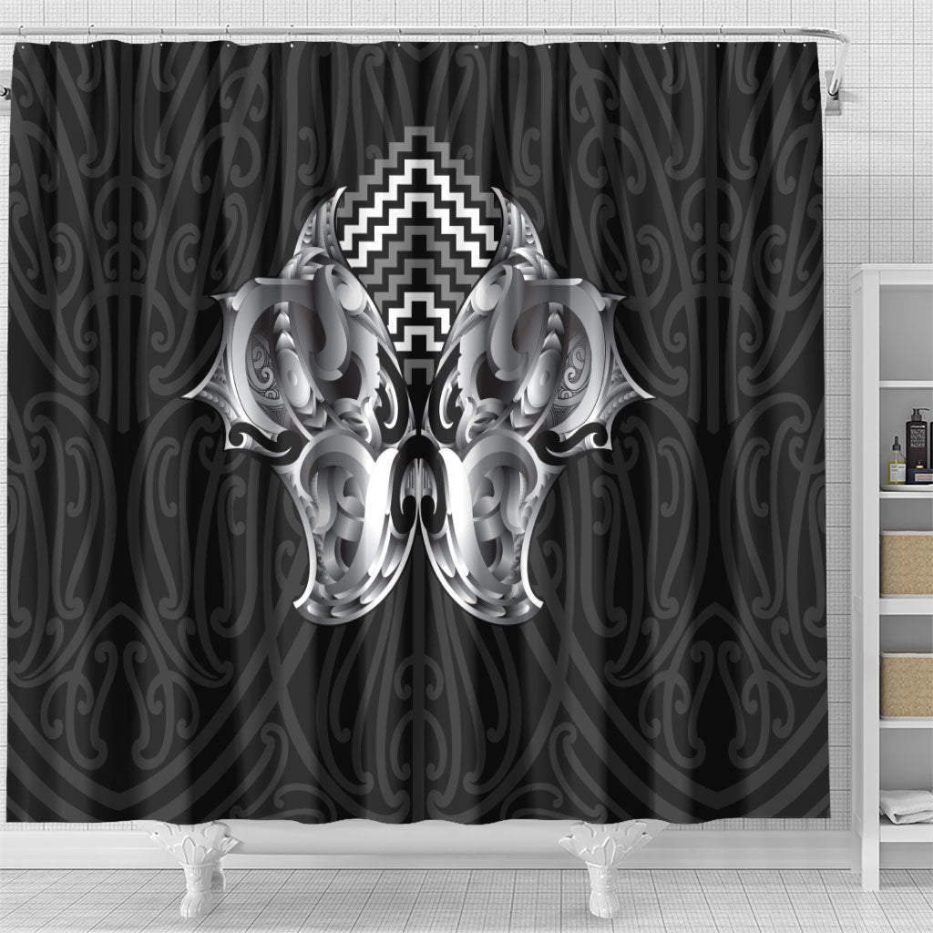 Aotearoa Kowhaiwhai Poutama Black Motif Shower Curtain