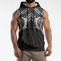 Aotearoa Kowhaiwhai Poutama Black Motif Sleeveless Hoodie LT9 - Polynesian Pride