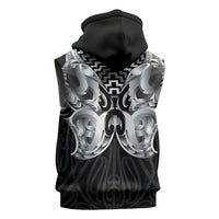 Aotearoa Kowhaiwhai Poutama Black Motif Sleeveless Zip Hoodie LT9 - Polynesian Pride