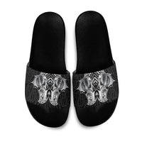Aotearoa Kowhaiwhai Poutama Black Motif Slide Sandals